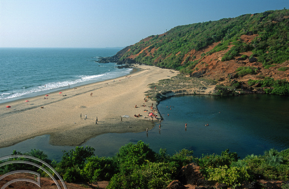 T9349. The little beach and freshwater lake. Arambol. Goa. India. 31st January 2000