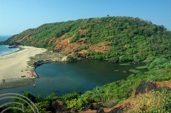 T9350. The little beach and freshwater lake. Arambol. Goa. India. 31st January 2000