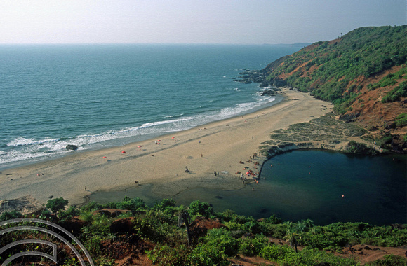 T9355. The little beach and freshwater lake. Arambol. Goa. India. 31st January 2000. crop