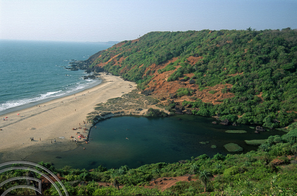 T9358. The little beach and freshwater lake. Arambol. Goa. India. 31st January 2000