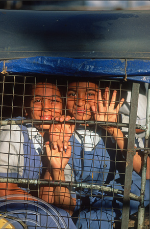 T9763. Schoolgirls in a rickshaw. Ahmedabad. Gujarat. India. 16th February 2000