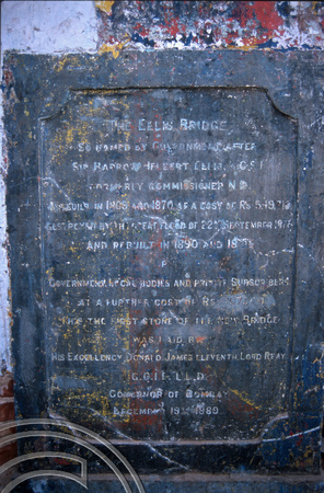 T9843. Plaque on the Ellis Bridge. Ahmedabad. Gujarat. India. 21st February 2000