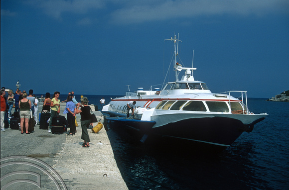 T10119. Boarding the Hydrofoil to Corfu. Gaios. Paxos. Ionian Isles. Greece. 18th September 2000