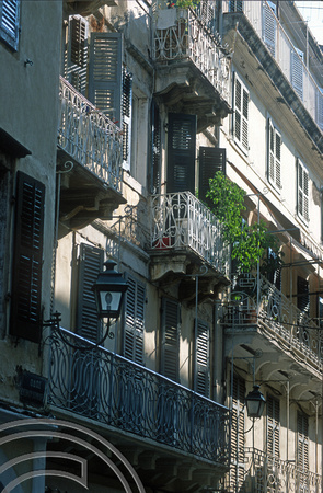 T10169. Balconies in the old town. Corfu. Ionian Isles. Greece. 26th September 2000