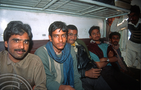 T4247. Mining students on the train to Jaisalmer. Pokaran. Rajasthan. India. 15th December 1993