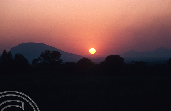 T4404. Sunset from the train. Rajasthan. India. December 1993.