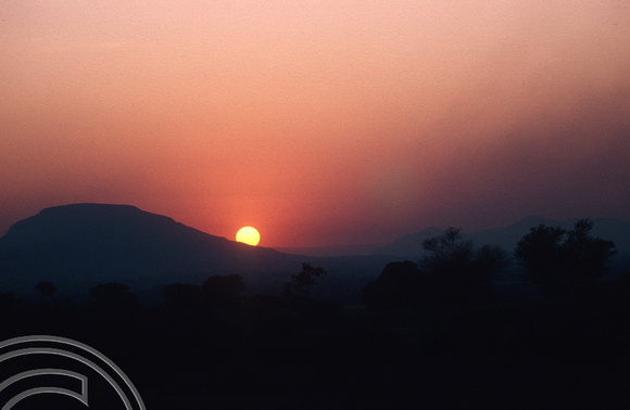T4405. Sunset from the train. Rajasthan. India. December 1993.