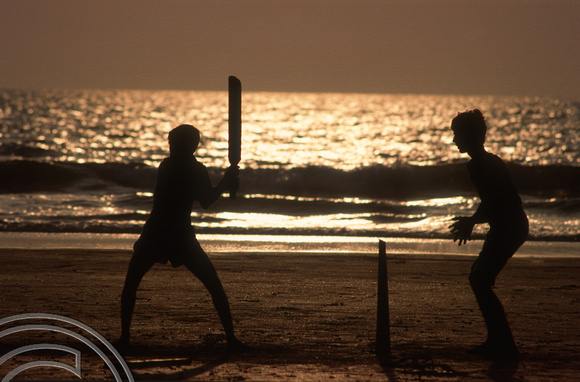 T4437. Beach cricket at sunset. Arambol. Goa. India. December 1993.