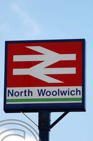 DG08578. Station sign. North Woolwich. 4.12.06.