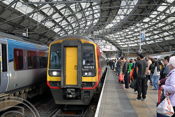 DG429006. 158783. 1R54 1142 Nottingham to Liverpool Lime Street. 43 mins late. Liverpool Lime St. 29.9.2024.