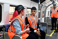 DG429668. Louise and Sadiq inspecting the new tube trains. Siemens. Goole. 3.10.2024.