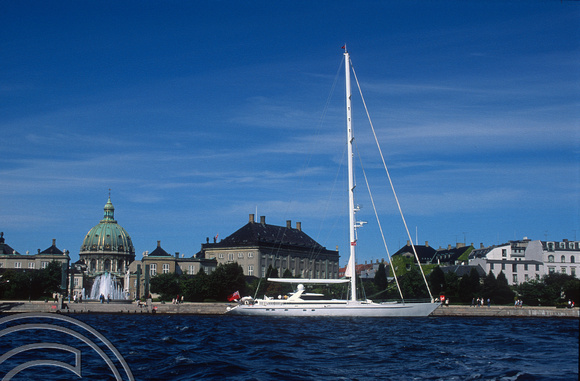 T5424. Yacht and building. Copenhagen. Denmark. August 1995