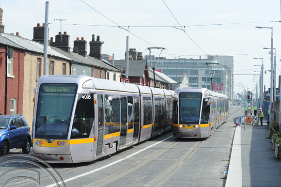 DG49712. Trams 4003 and 4001. Castleforbes Rd. Dublin. Ireland. 23.4.10.