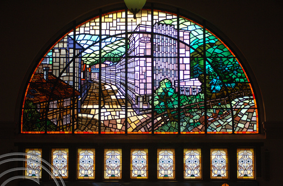 FDG3156. Stained glass window. Eisenach station.Germany. 19.2.06.