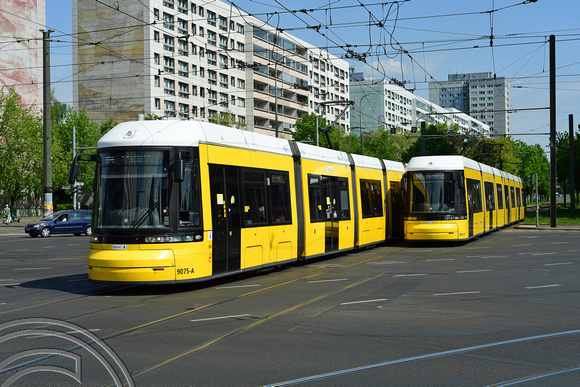 DG369540. Trams 9075 and  9122. Otto-Braun Straße. Berlin. Germany. 7.5.2022.