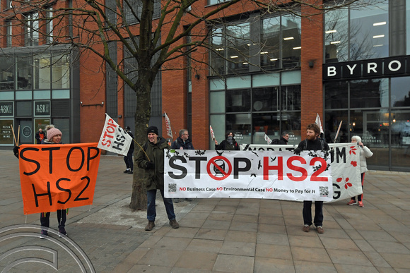 DG365041. Tiny anti HS2 demonstration. Piccadilly Gardens. Manchester. 24.1.2022.
