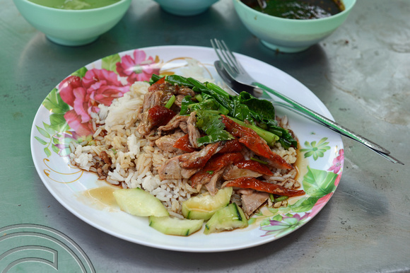 DG204950.  Street food. Duck with rice. Bangkok. Thailand. 5.2.15