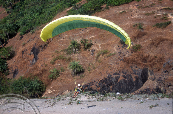 T5727. Paragliding on the little beach. Arambol. Goa. India. December 1995