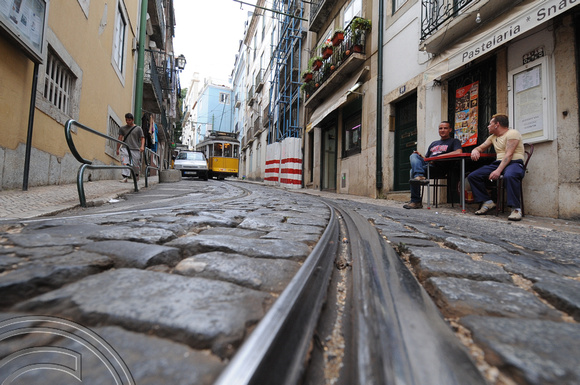 DG53213. Tram tracks. Calcada de Sao Vicente. Lisbon. Portugal.