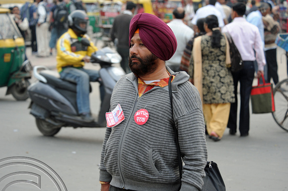 DG75284. CITU protestor. Paharganj. Delhi. India. 23.2.11.