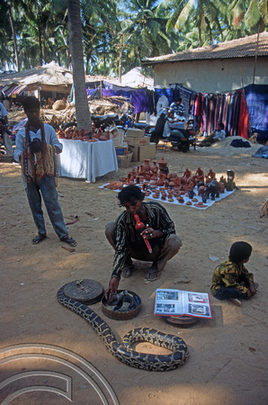 T5593. Snaker charmer. The flea market. Anjuna. Goa. India. December 1995