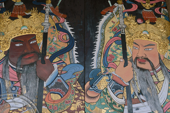 DG204566. Painted doors. Hang Jiang Temple. Lebuh Chulia. Georgetown. Penang. Malaysia. 25.1.15