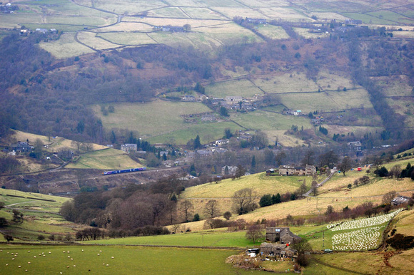 DG20107. Northern 158 seen from Studley Pike. Yorkshire. 11.3.09.