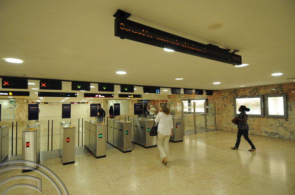 DG52999. Ticket gates. Saldhana metro station. Lisbon. Portugal. 2.6.10.