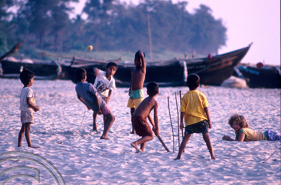 T4502. Cricket on beach. Arambol. Goa. 1991.