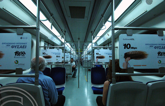 FDG05929. Interior. Line 3 train. Athens. Greece. 14.6.07.